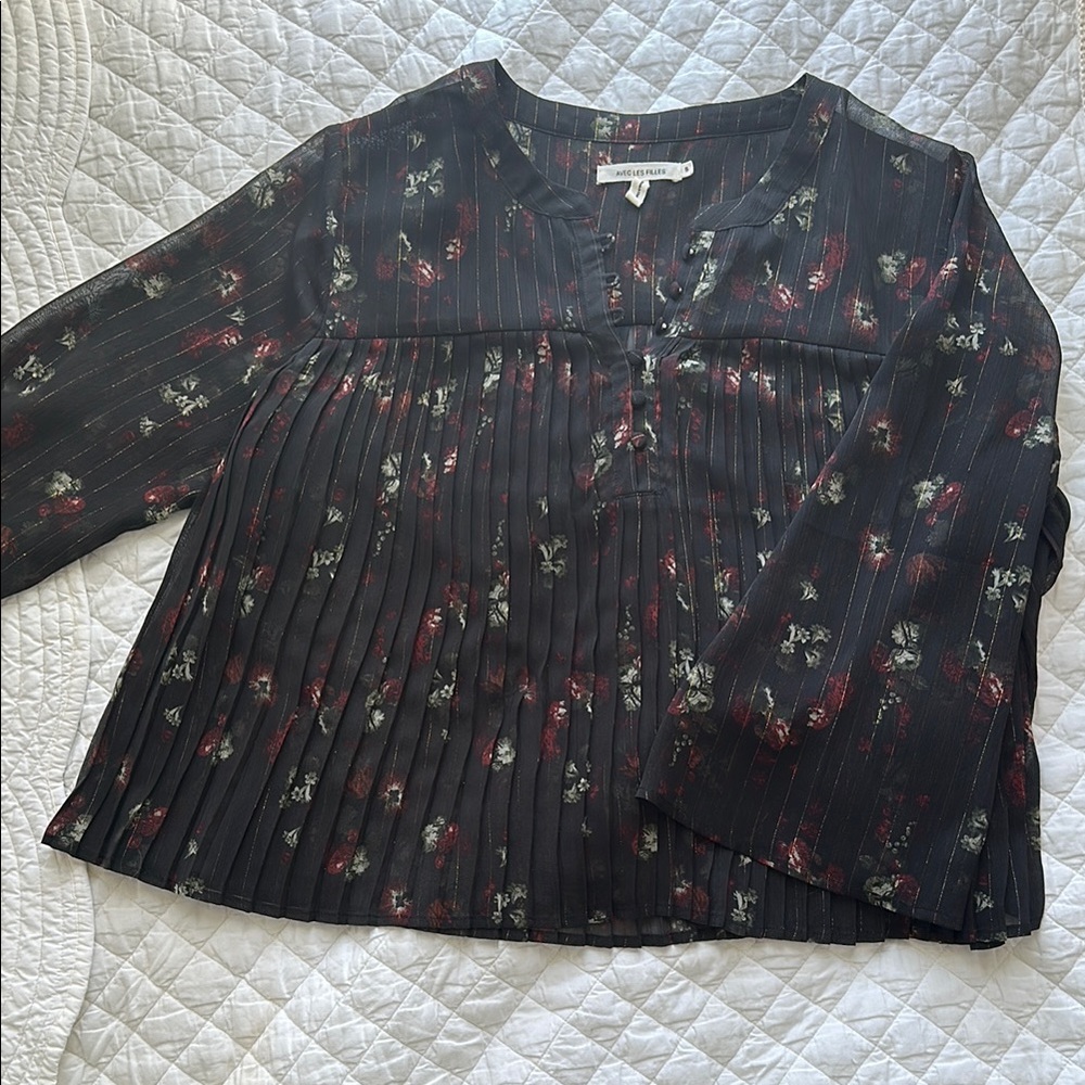Anthropologie Black Floral Blouse